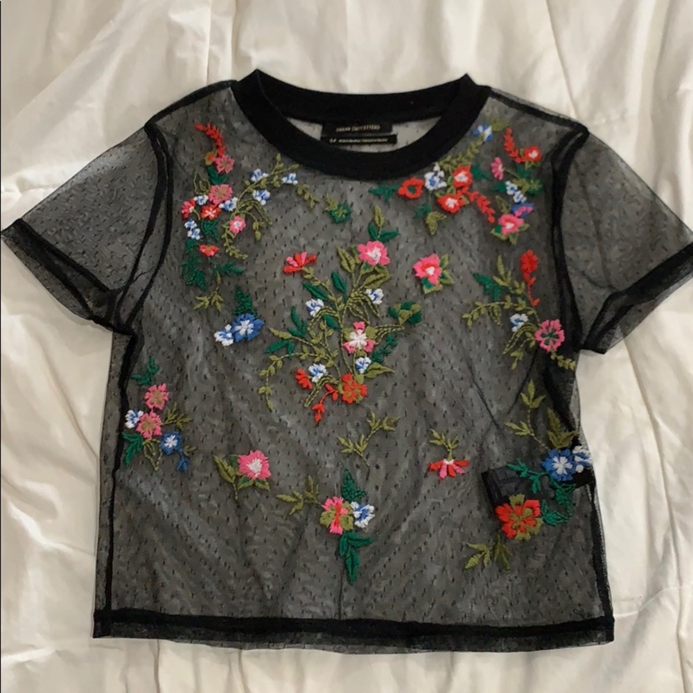 mesh embroidered crop top